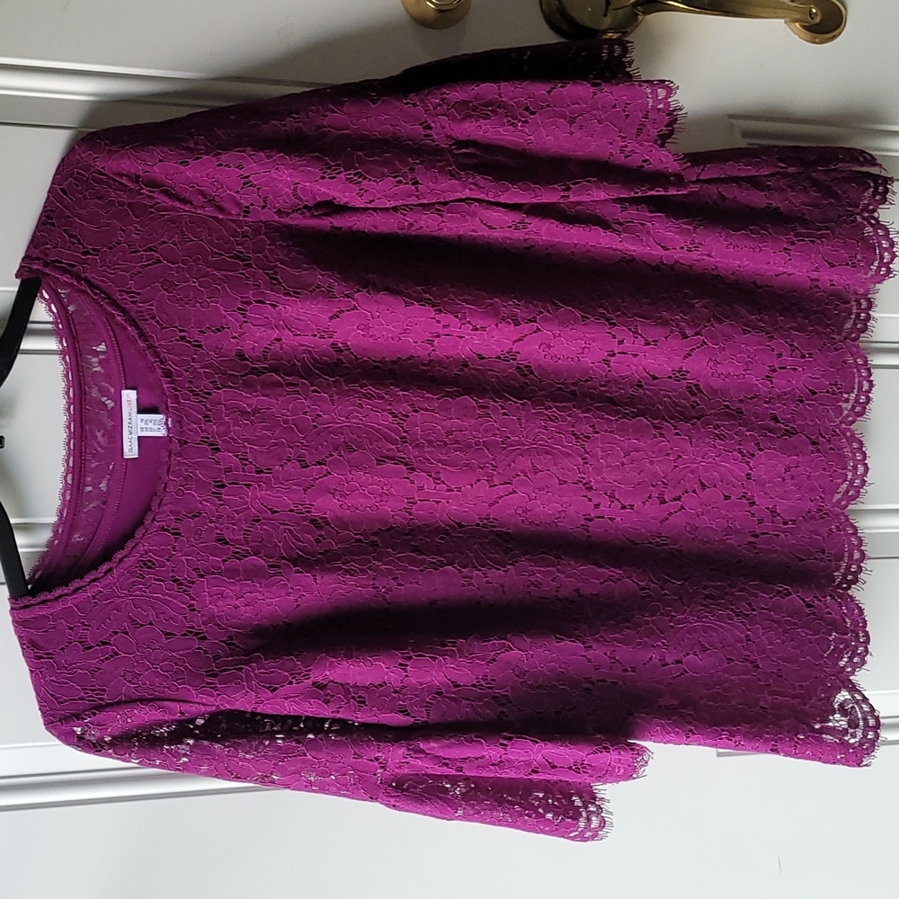 Isaac Mizrahi Lace Blouse 1X purple/magenta